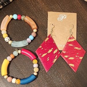 Sexy Boho Red Earrings And Beaded Bracelets